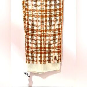 Timberland NWT Acrylic Brown and Cream Plaid Knit Scarf